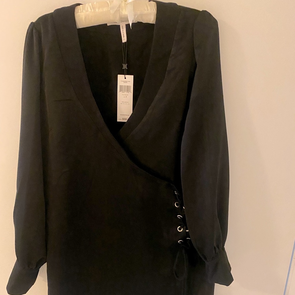 BCBG NWT.  Black satin wrap dress